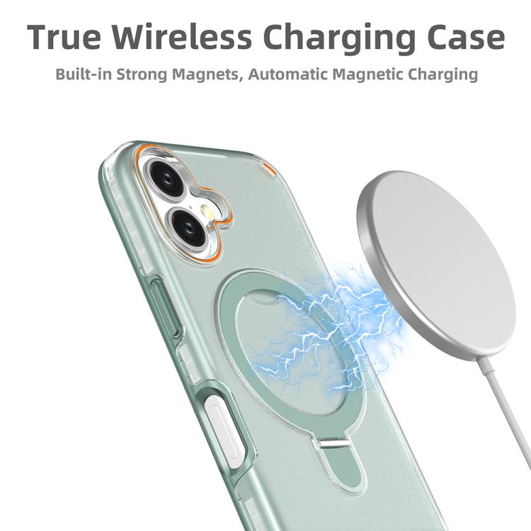 Funda para iPhone 16, colorida, 2 en 1, con soporte de anillo MagSafe (transparente)