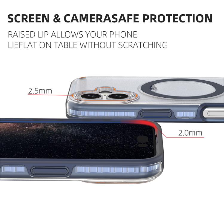 Funda para iPhone 16, colorida, 2 en 1, con soporte de anillo MagSafe (transparente)