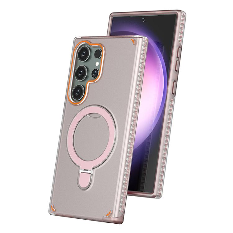 Funda para Samsung Galaxy S24 Ultra 5G, colorida, 2 en 1, con soporte de anillo MagSafe (rosa)