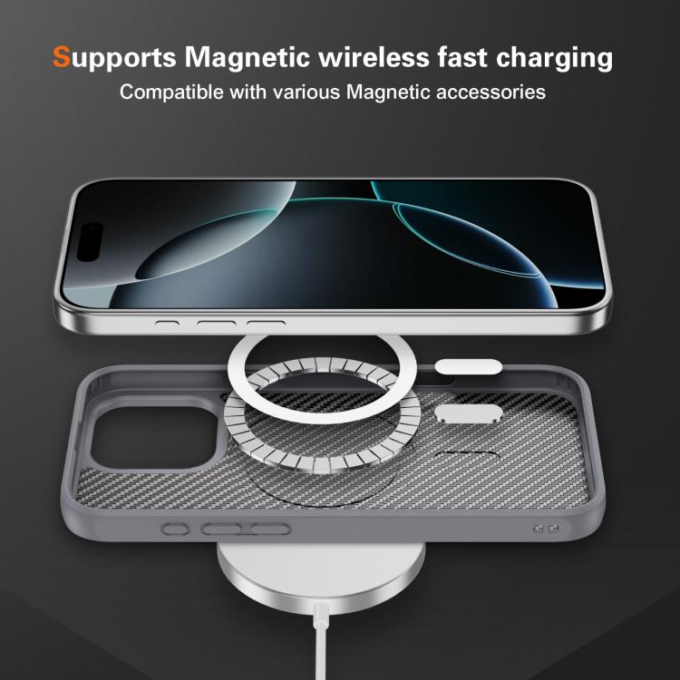 Funda MagSafe con textura de fibra de carbono y tacto suave para iPhone 16 Pro Max (gris)