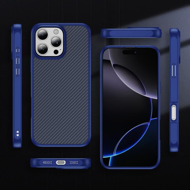 Funda MagSafe con textura de fibra de carbono y tacto suave para iPhone 16 Pro (azul)