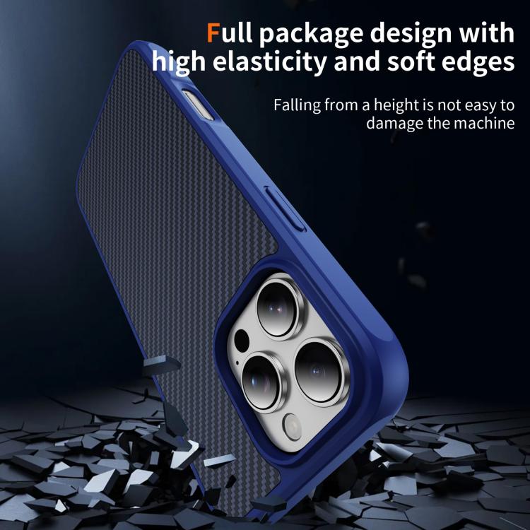 Funda MagSafe con textura de fibra de carbono y tacto suave para iPhone 16 Pro (azul)