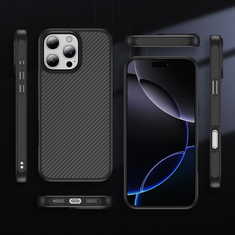 Funda MagSafe con textura de fibra de carbono y tacto suave para iPhone 16 Pro (negra)