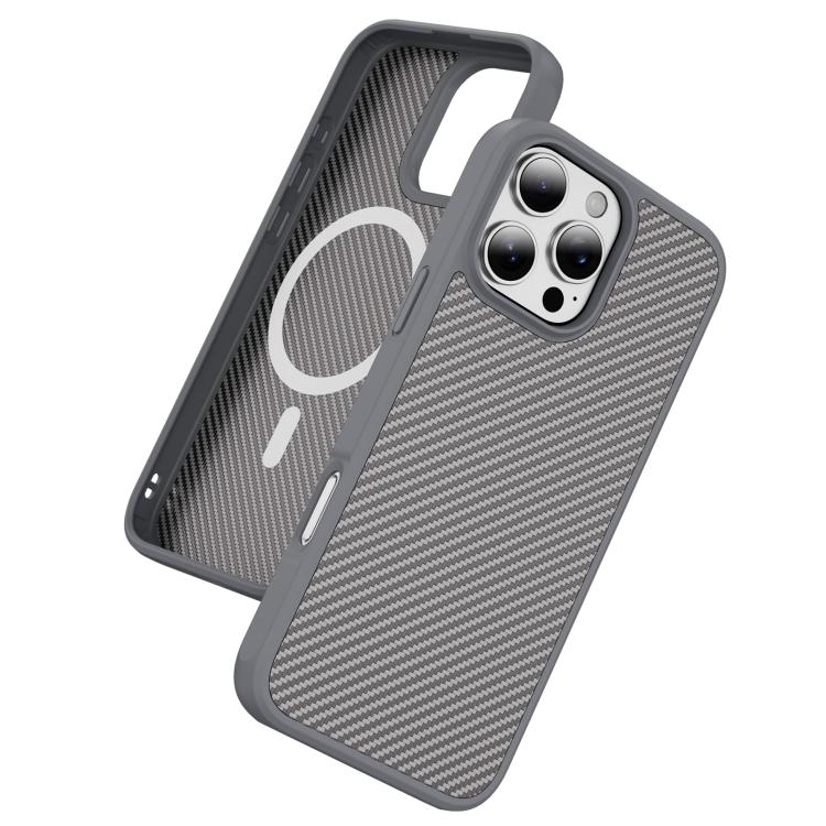 Funda MagSafe con textura de fibra de carbono y tacto suave para iPhone 16 Pro (gris)