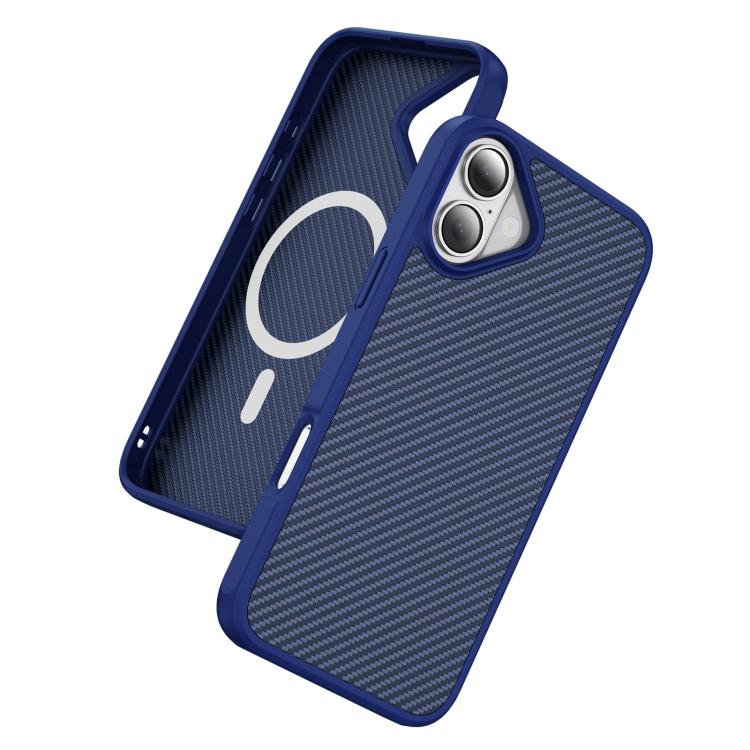 Funda MagSafe con textura de fibra de carbono y tacto suave para iPhone 16 Plus (azul)