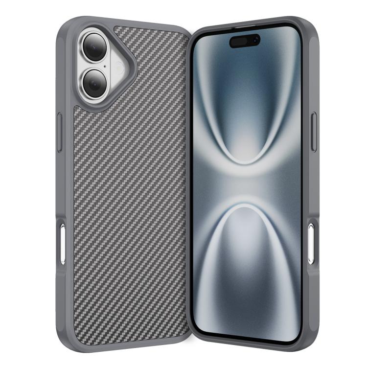 Funda MagSafe con textura de fibra de carbono y tacto suave para iPhone 16 Plus (gris)