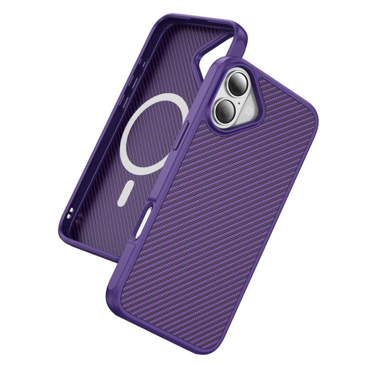 Funda MagSafe con textura de fibra de carbono y tacto suave para iPhone 16 Plus (morado)