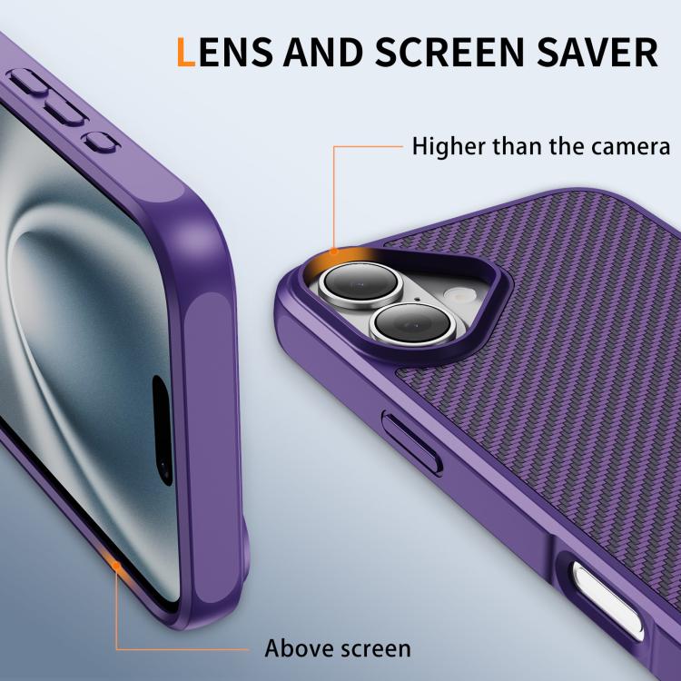 Funda MagSafe con textura de fibra de carbono y tacto suave para iPhone 16 Plus (morado)