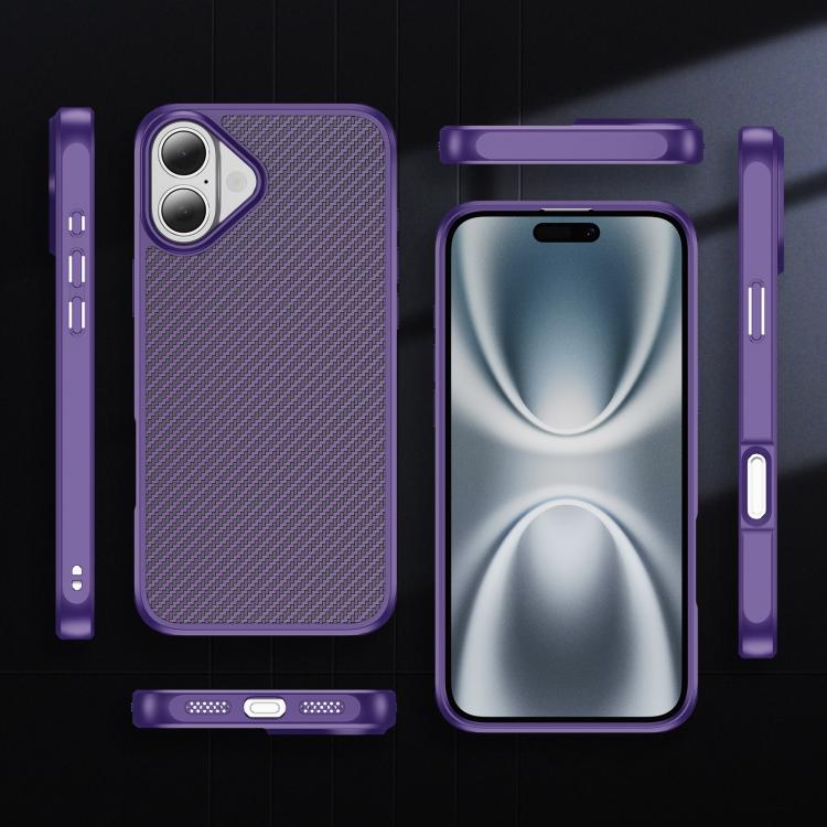 Funda MagSafe con textura de fibra de carbono y tacto suave para iPhone 16 Plus (morado)