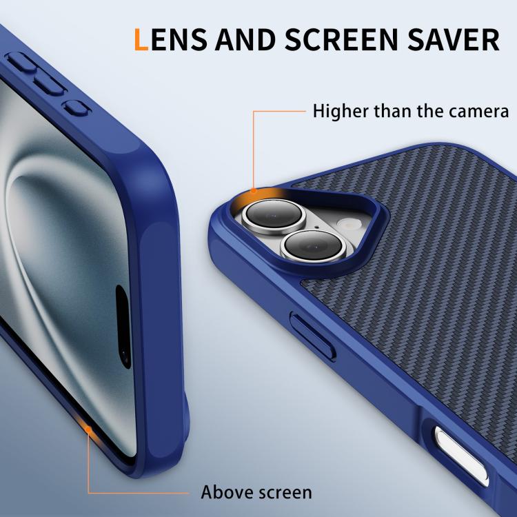 Funda MagSafe con textura de fibra de carbono y tacto suave para iPhone 16 (azul)