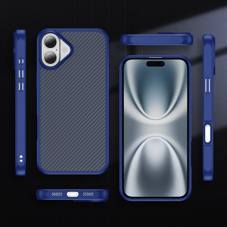 Funda MagSafe con textura de fibra de carbono y tacto suave para iPhone 16 (azul)