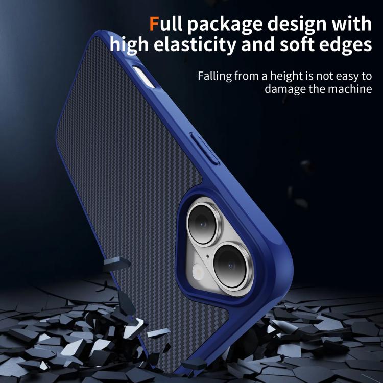 Funda MagSafe con textura de fibra de carbono y tacto suave para iPhone 16 (azul)