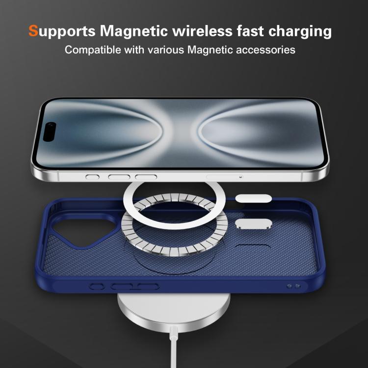 Funda MagSafe con textura de fibra de carbono y tacto suave para iPhone 16 (azul)