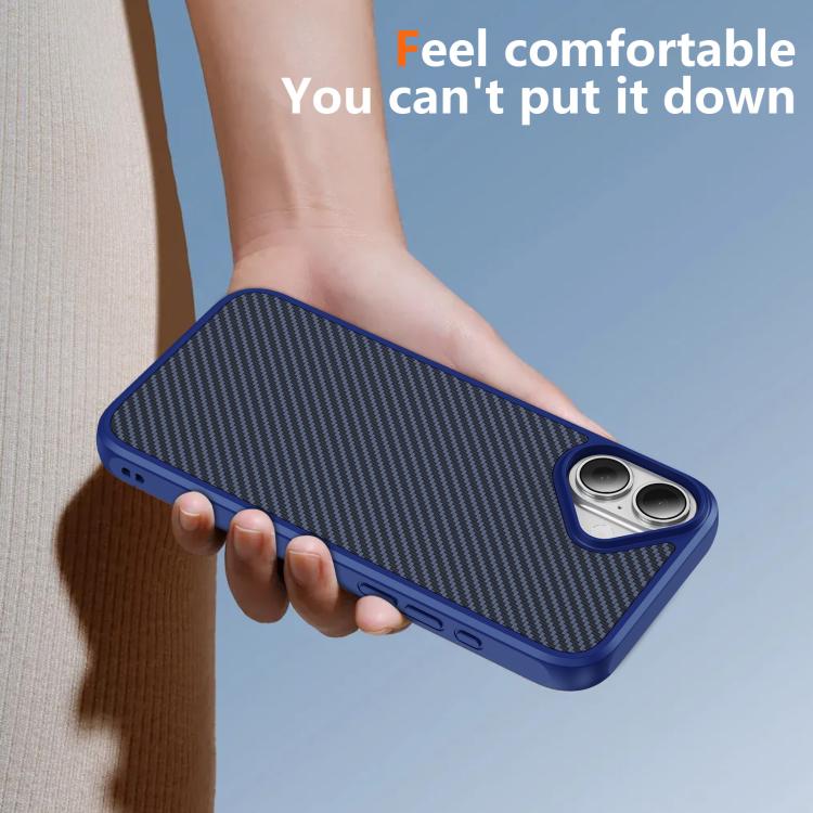 Funda MagSafe con textura de fibra de carbono y tacto suave para iPhone 16 (azul)