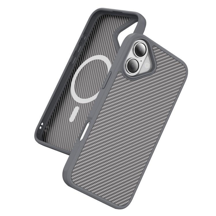 Funda MagSafe con textura de fibra de carbono y tacto suave para iPhone 16 (gris)