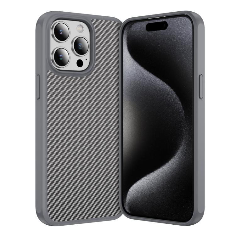Funda MagSafe con textura de fibra de carbono y tacto suave para iPhone 15 Pro Max (gris)