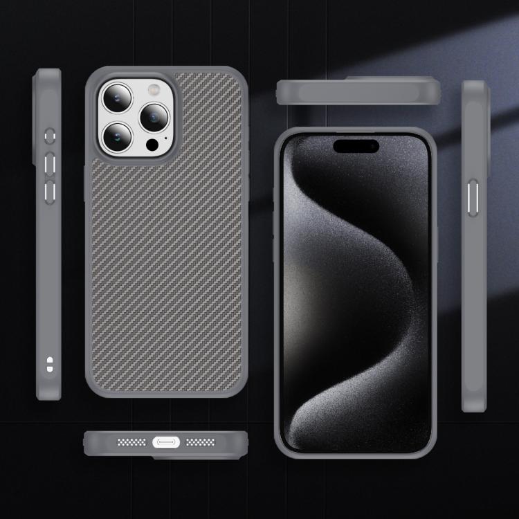 Funda MagSafe con textura de fibra de carbono y tacto suave para iPhone 15 Pro Max (gris)