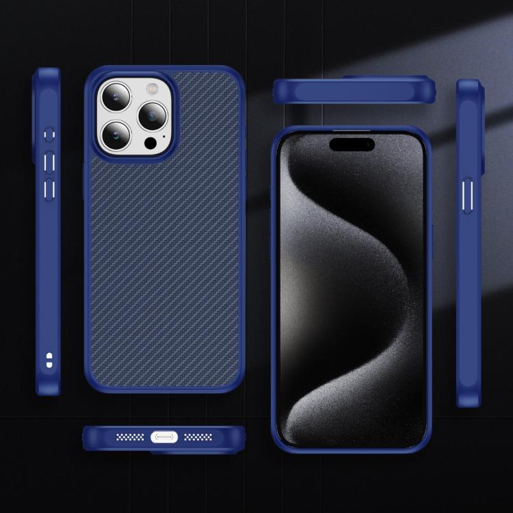 Funda MagSafe con textura de fibra de carbono y tacto suave para iPhone 15 Pro (azul)