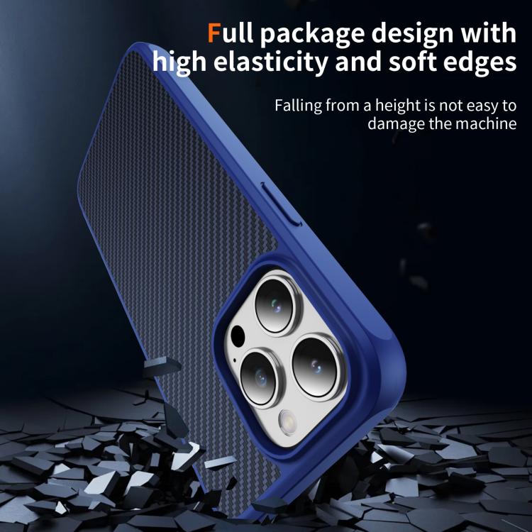 Funda MagSafe con textura de fibra de carbono y tacto suave para iPhone 15 Pro (azul)