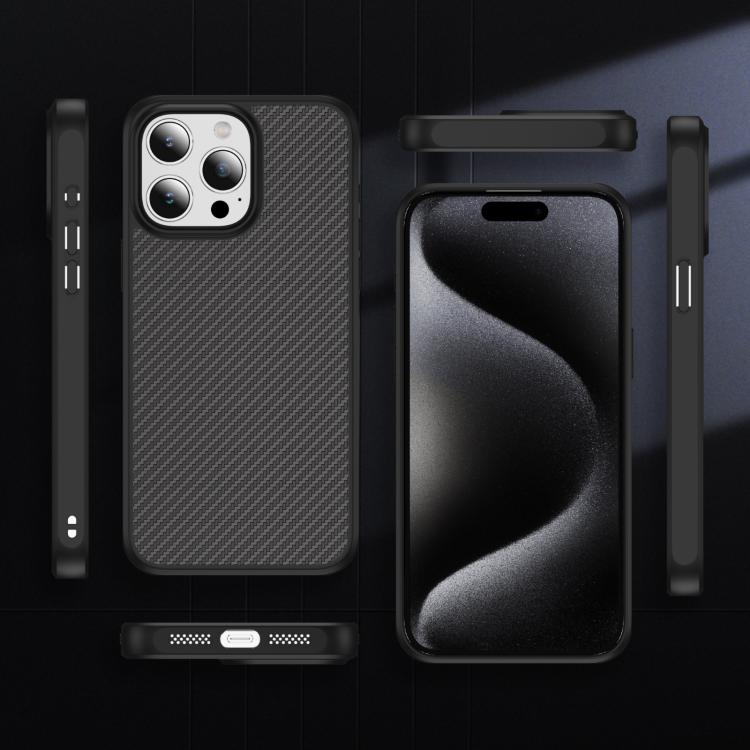 Funda MagSafe con textura de fibra de carbono y tacto suave para iPhone 15 Pro (negra)
