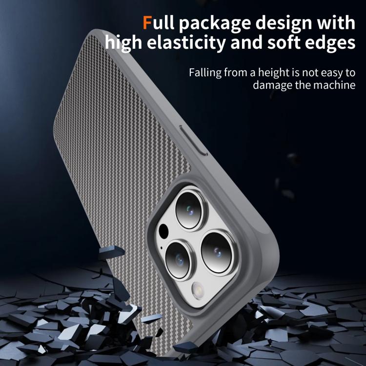For iPhone 15 Pro Carbon Fiber Texture Skin-feel MagSafe Phone Case(Grey)