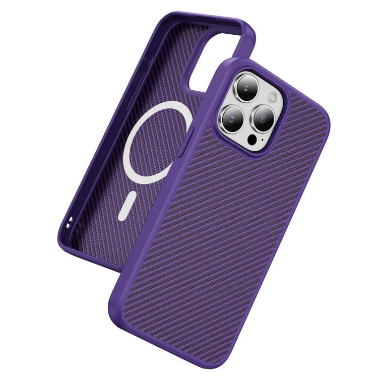 For iPhone 15 Pro Carbon Fiber Texture Skin-feel MagSafe Phone Case(Purple)