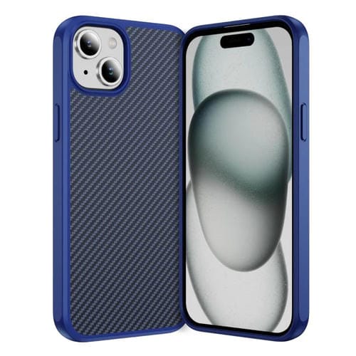 Funda MagSafe con textura de fibra de carbono y tacto suave para iPhone 15 Plus (azul)