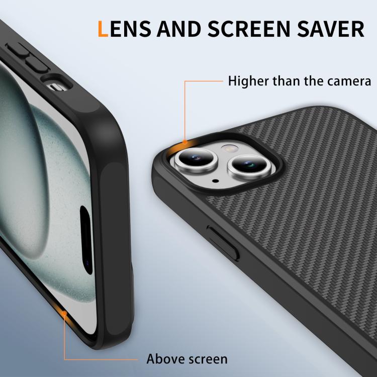 For iPhone 15 Plus Carbon Fiber Texture Skin-feel MagSafe Phone Case(Black)