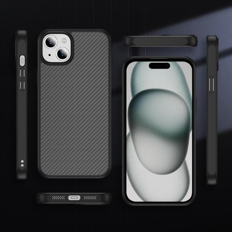 For iPhone 15 Plus Carbon Fiber Texture Skin-feel MagSafe Phone Case(Black)