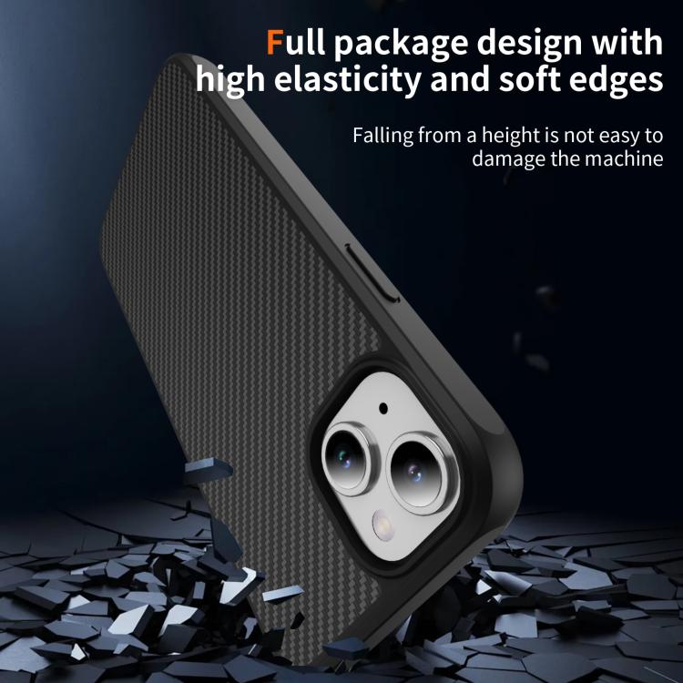 For iPhone 15 Plus Carbon Fiber Texture Skin-feel MagSafe Phone Case(Black)