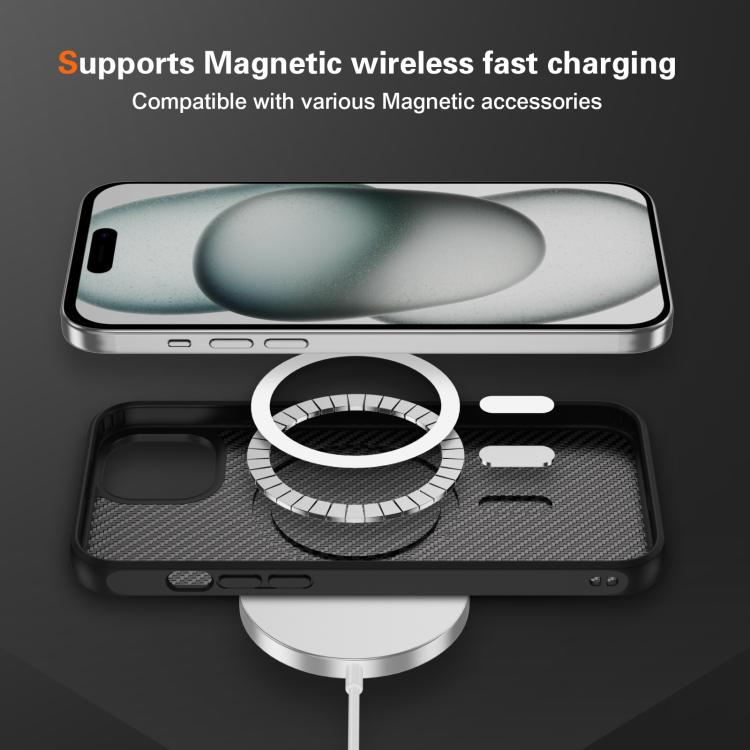 For iPhone 15 Plus Carbon Fiber Texture Skin-feel MagSafe Phone Case(Black)