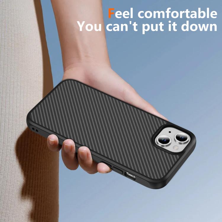 For iPhone 15 Plus Carbon Fiber Texture Skin-feel MagSafe Phone Case(Black)