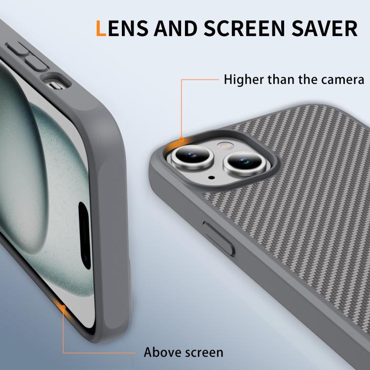 For iPhone 15 Plus Carbon Fiber Texture Skin-feel MagSafe Phone Case(Grey)