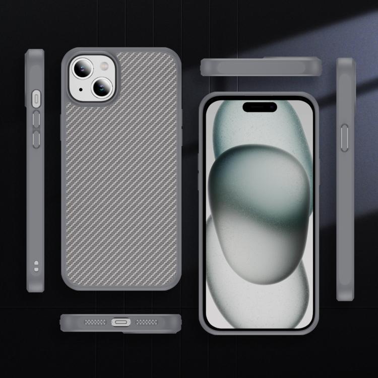 For iPhone 15 Plus Carbon Fiber Texture Skin-feel MagSafe Phone Case(Grey)