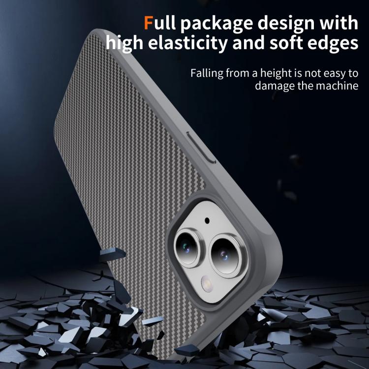 For iPhone 15 Plus Carbon Fiber Texture Skin-feel MagSafe Phone Case(Grey)