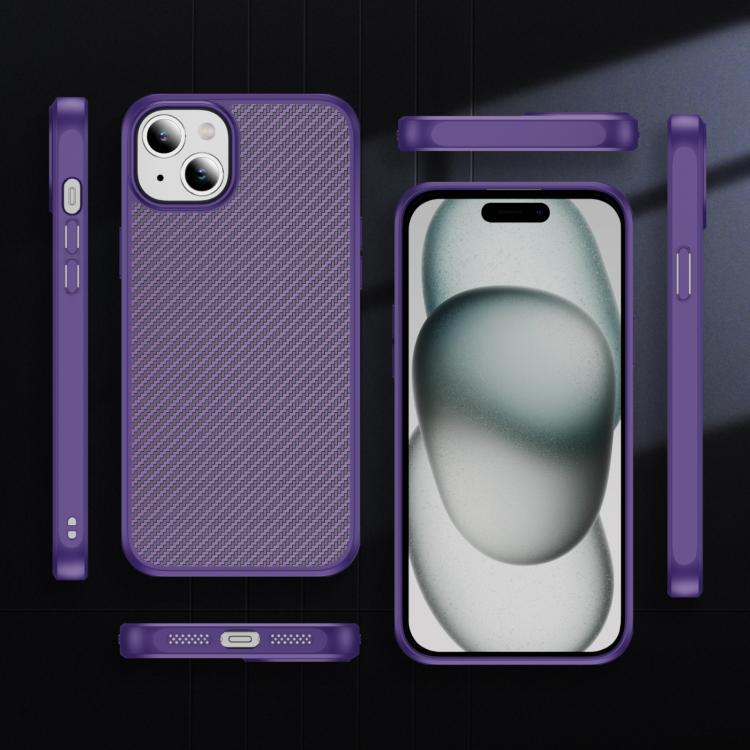 For iPhone 15 Plus Carbon Fiber Texture Skin-feel MagSafe Phone Case(Purple)