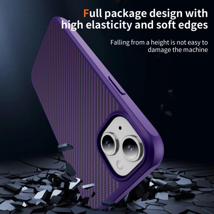 For iPhone 15 Plus Carbon Fiber Texture Skin-feel MagSafe Phone Case(Purple)
