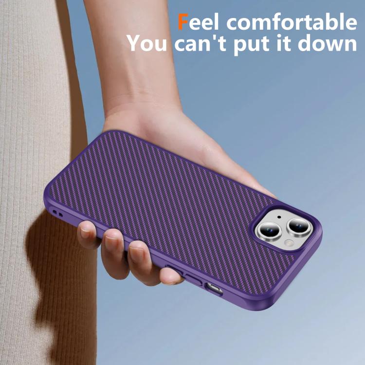 For iPhone 15 Plus Carbon Fiber Texture Skin-feel MagSafe Phone Case(Purple)