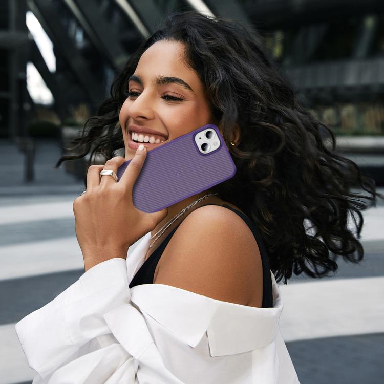 For iPhone 15 Plus Carbon Fiber Texture Skin-feel MagSafe Phone Case(Purple)