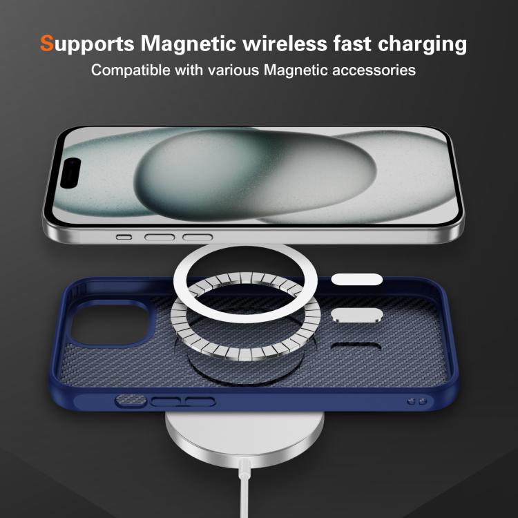 For iPhone 15 Carbon Fiber Texture Skin-feel MagSafe Phone Case(Blue)
