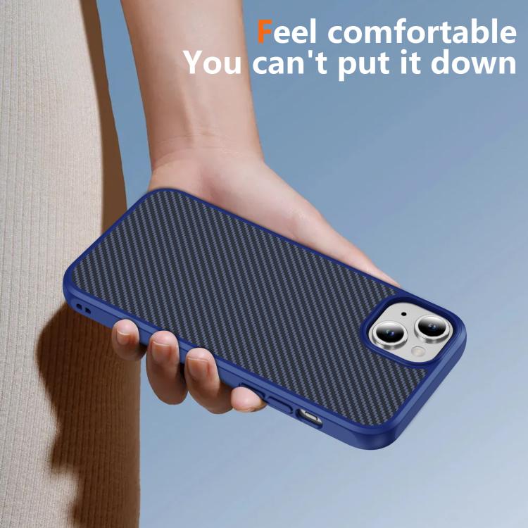 For iPhone 15 Carbon Fiber Texture Skin-feel MagSafe Phone Case(Blue)