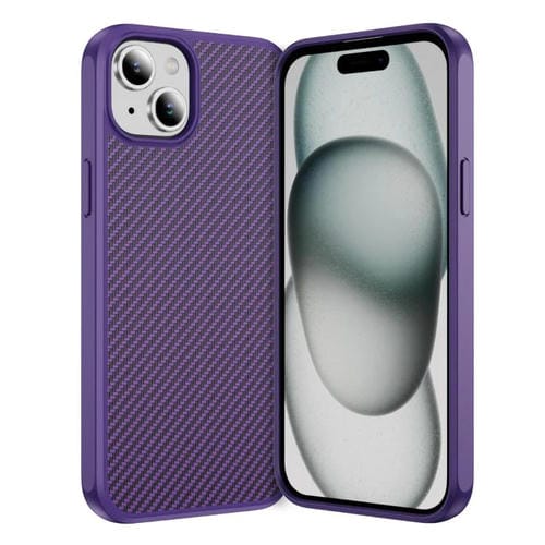 For iPhone 15 Carbon Fiber Texture Skin-feel MagSafe Phone Case(Purple)