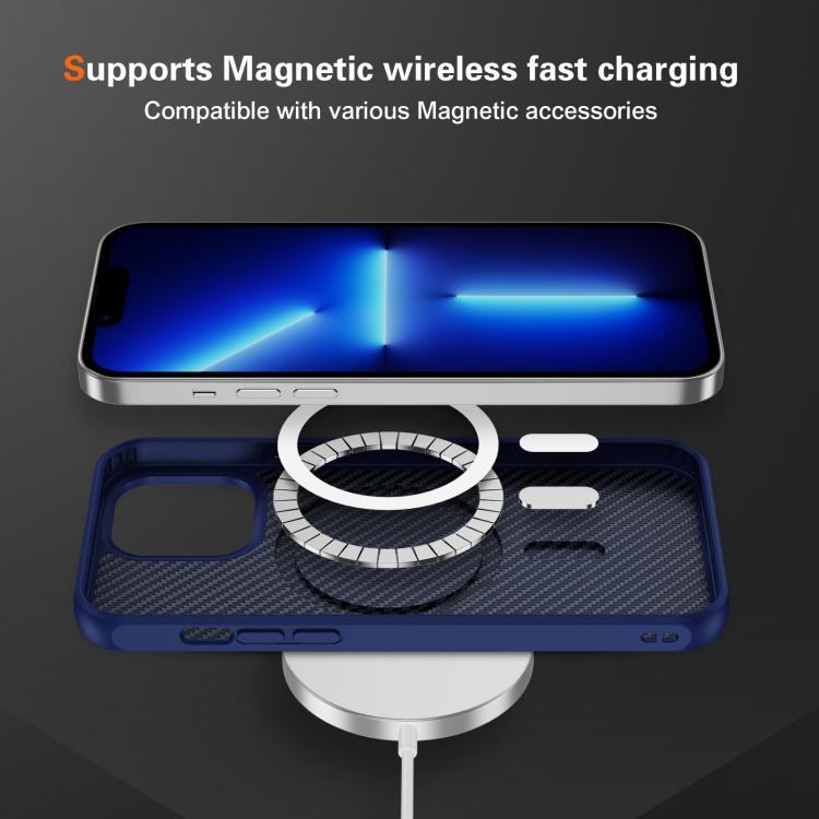 Funda MagSafe con textura de fibra de carbono y tacto suave para iPhone 13 Pro (azul)