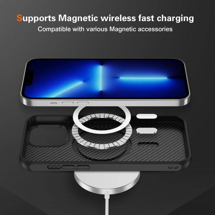 Funda MagSafe con textura de fibra de carbono y tacto suave para iPhone 13 Pro (negra)