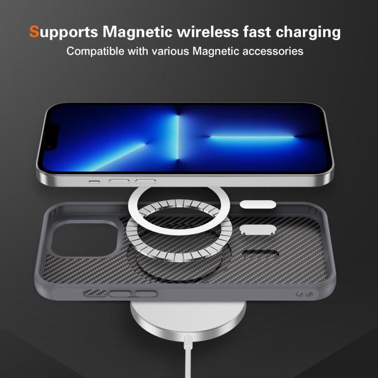 Funda MagSafe con textura de fibra de carbono y tacto suave para iPhone 13 Pro (gris)