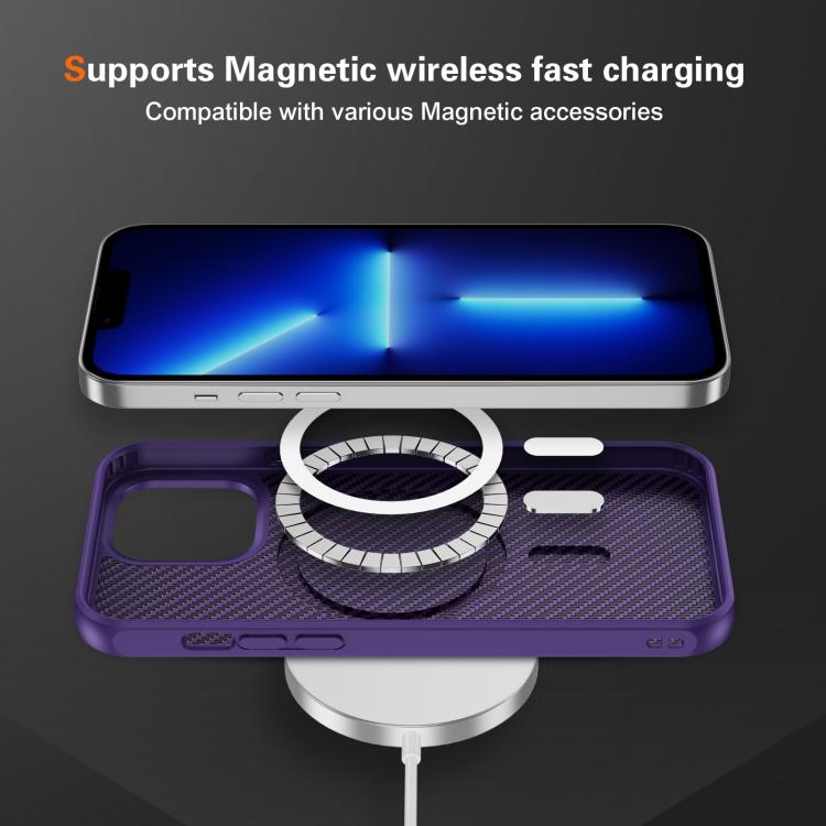 Funda MagSafe con textura de fibra de carbono y tacto suave para iPhone 13 Pro (morada)