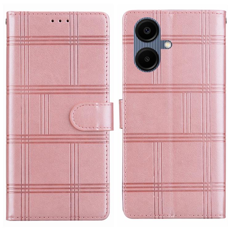 Funda de piel con relieve a cuadros para Samsung Galaxy A06 4G/5G (rosa)