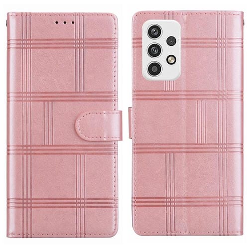 Funda de piel con relieve a cuadros para Samsung Galaxy A13 4G/5G (rosa)