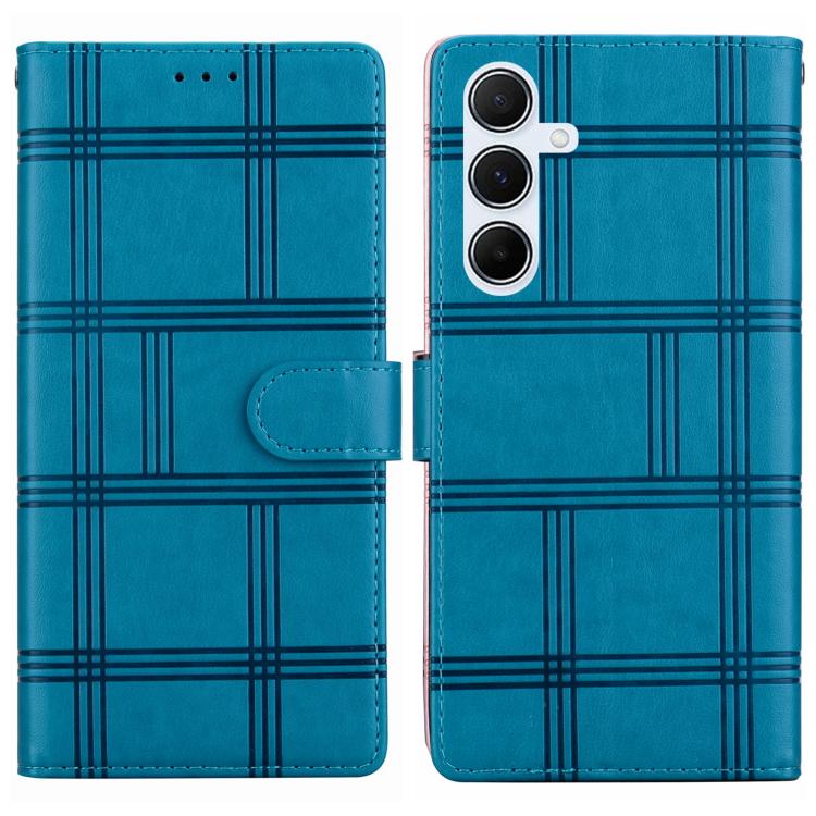Funda de piel con relieve a cuadros para Samsung Galaxy A15 4G/5G (azul)