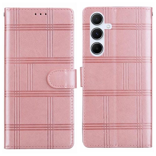 Funda de piel con relieve a cuadros para Samsung Galaxy A15 4G/5G (rosa)